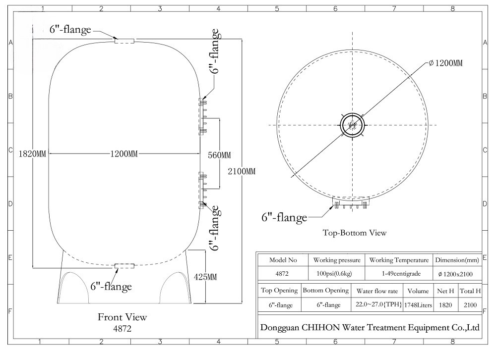 Bồn lọc composite 4872 mặt bích hông